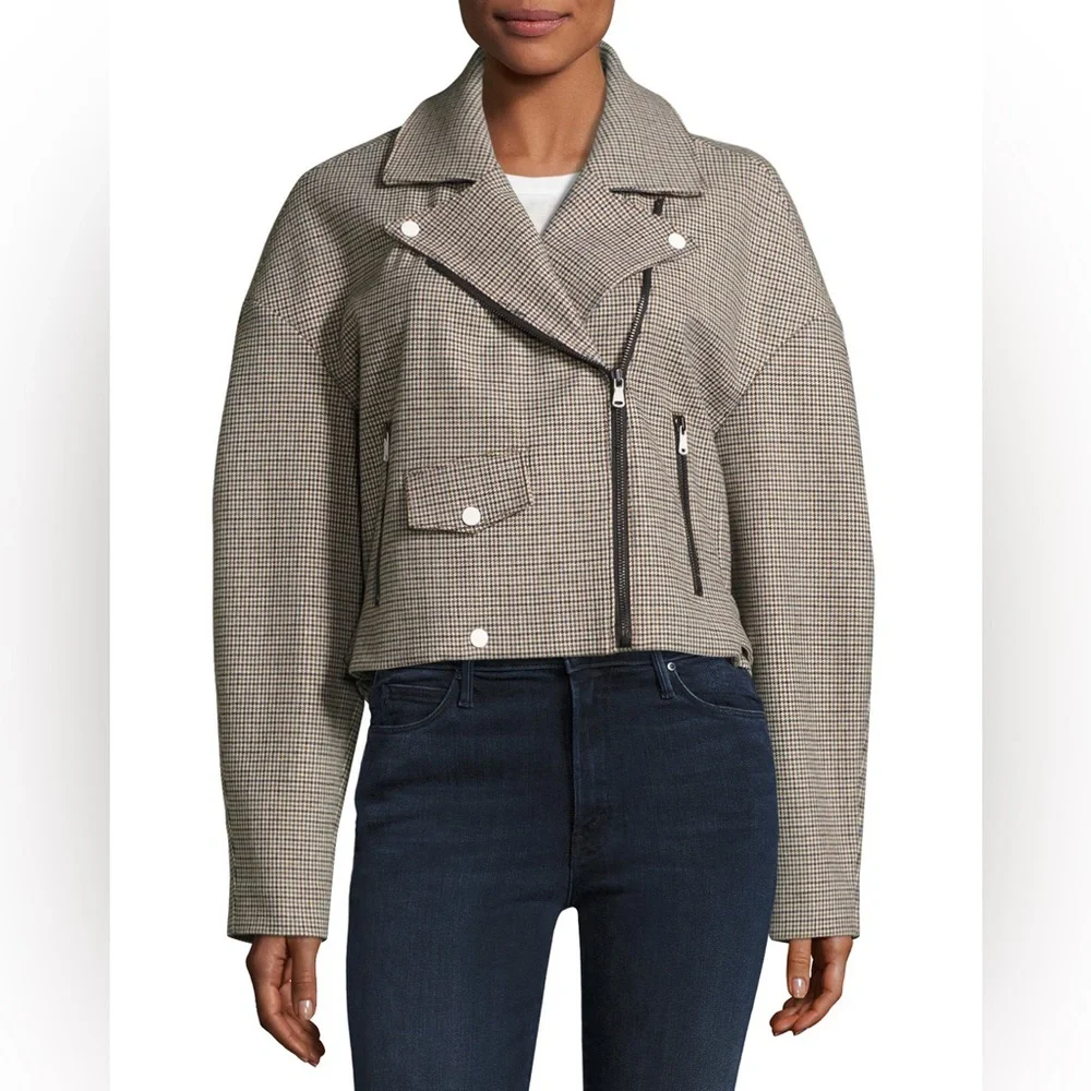 TIBI Atticus Houndstooth Moto Jacket M - Picture 3 of 9